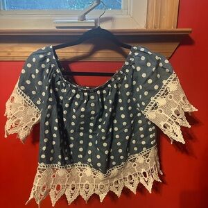 Polka Dot Lace Trim Women's Top